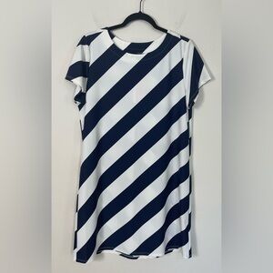 NWT Jude Connally Ella Dress Awning Stripe Navy White Coastal Preppy Sz Large